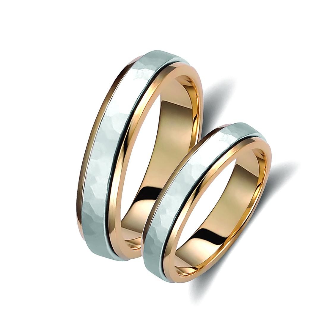 Ζευγάρι βέρες δίχρωμες ροζ χρυσό και λευκόχρυσο 14 καρατίων. Σχέδιο 031p-pa 