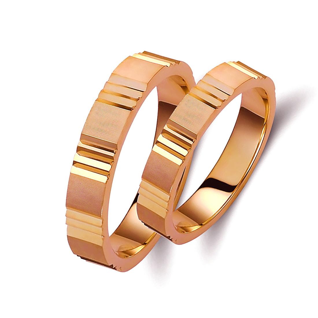 Ζευγάρι βέρες ροζ χρυσό 14 καρατίων. Σχέδιο 033p-pa 