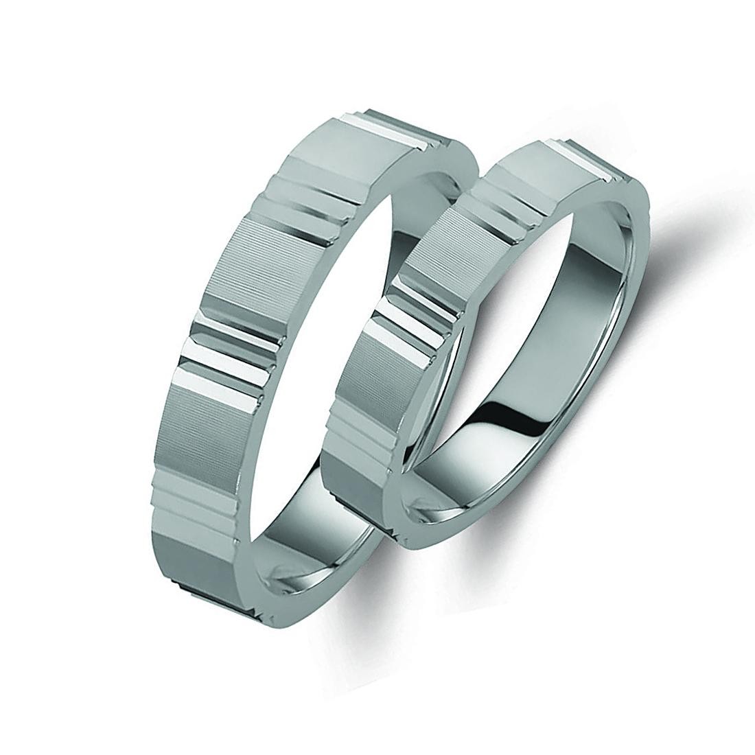 Ζευγάρι βέρες λευκόχρυσες 14 καρατίων. Σχέδιο 033b-ba 