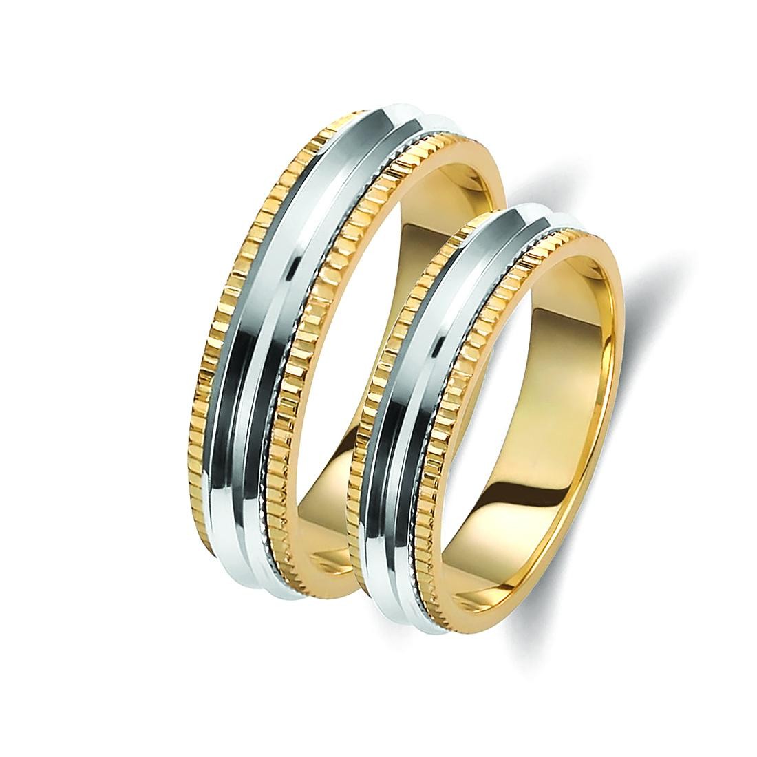 Ζευγάρι βέρες δίχρωμες χρυσό και λευκόχρυσο 14 καρατίων.Σχέδιο 132a-aa