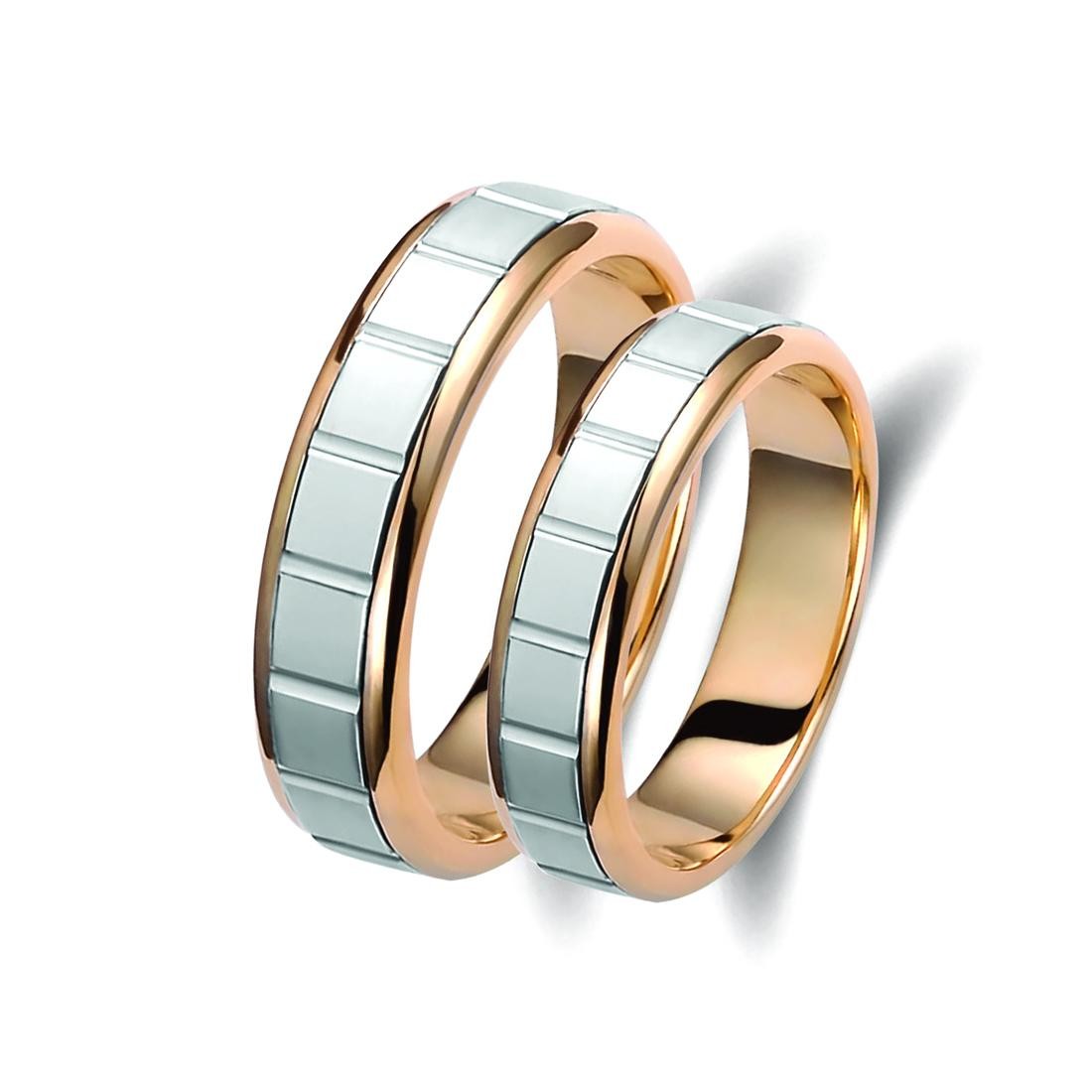 Ζευγάρι βέρες δίχρωμες ροζ χρυσό και λευκόχρυσο 14 καρατίων.Σχέδιο 145p-pa