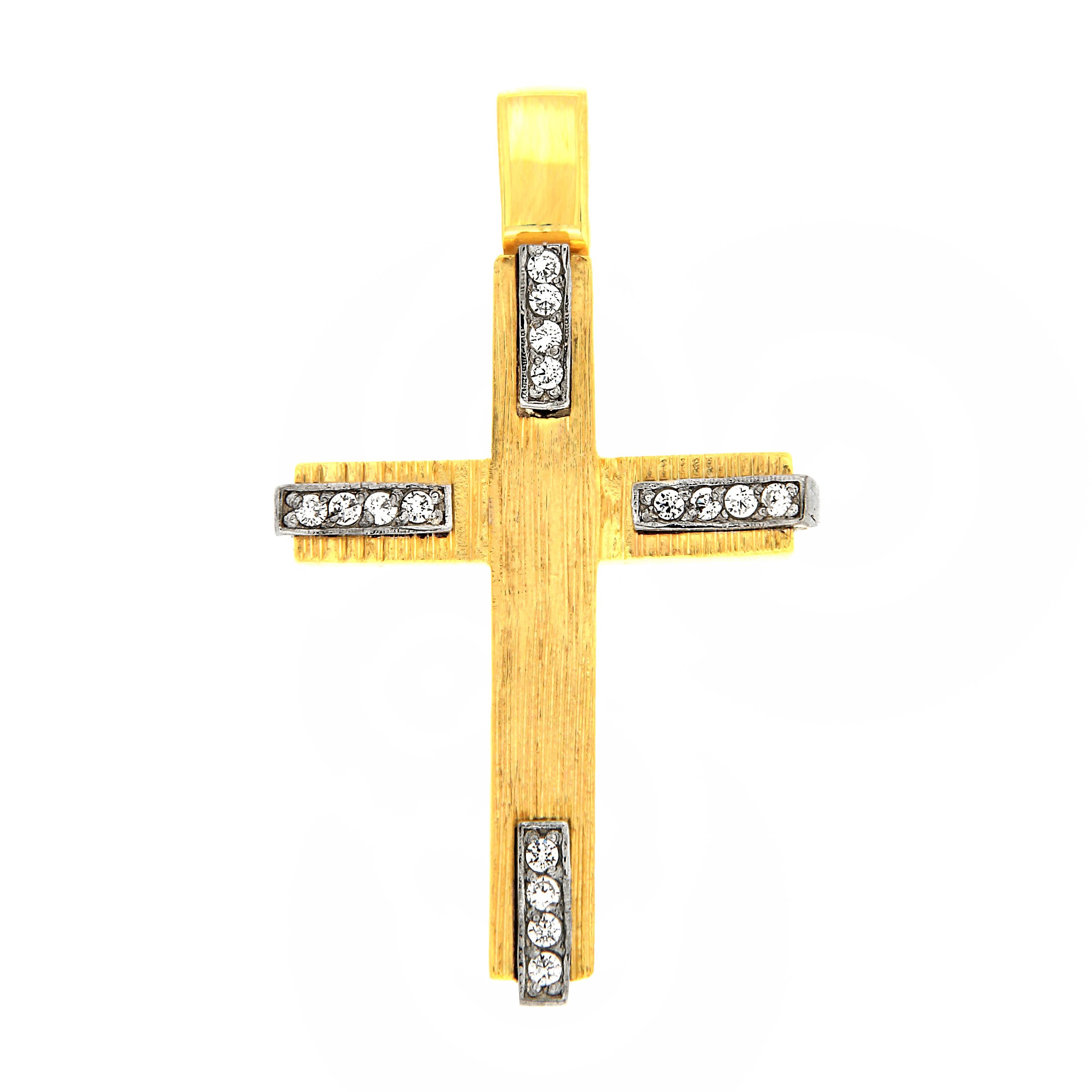 Σταυρός χρυσός δίχρωμος σε ice man, 14 καρατίων με πέτρες ζιργκόν.