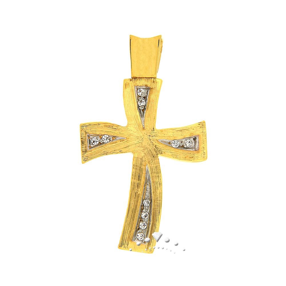 Σταυρός χρυσός ice mat Κ14 με ζιργκόν