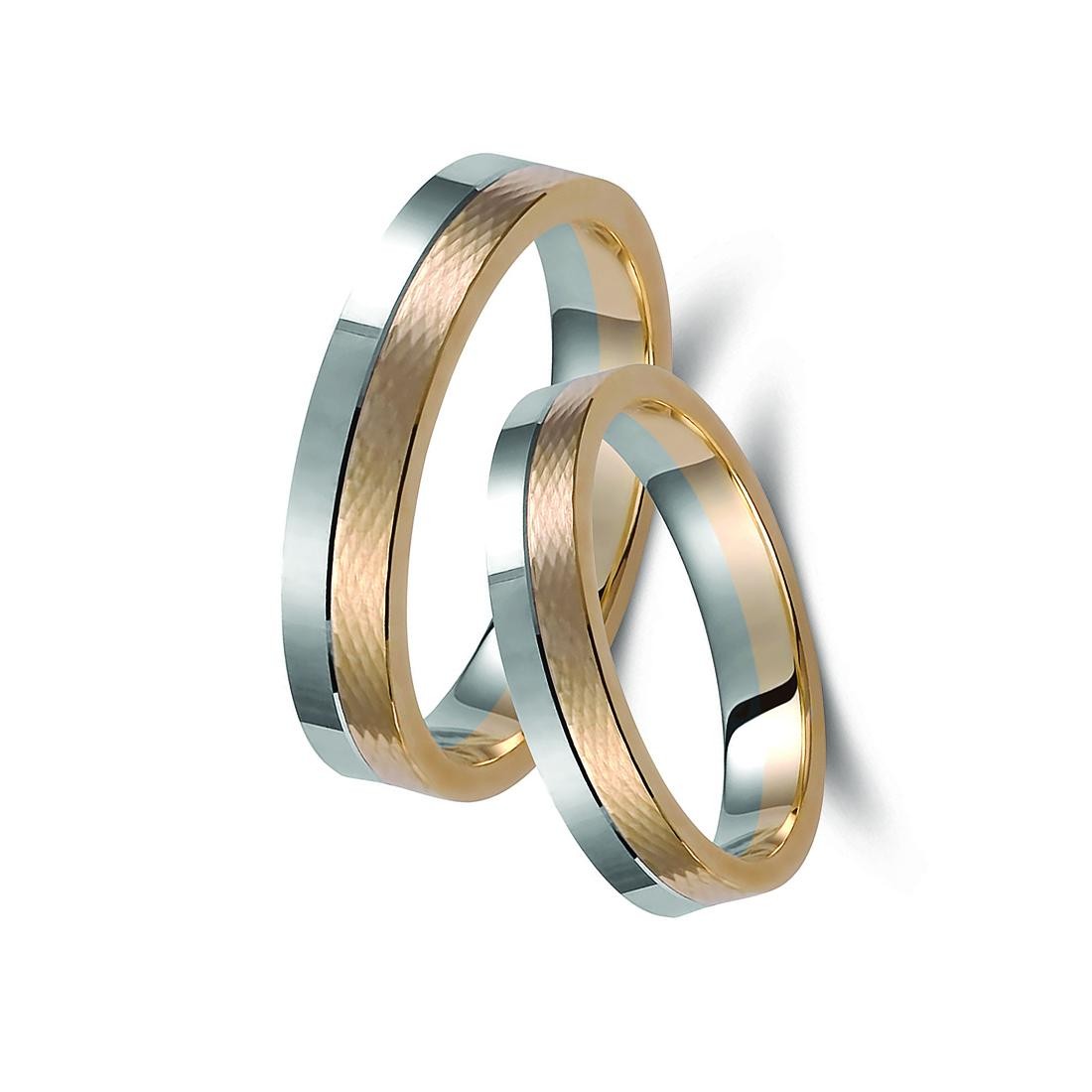 Ζευγάρι βέρες δίχρωμες ροζ χρυσό και λευκόχρυσο 14 καρατίων.Σχέδιο 352p-pa