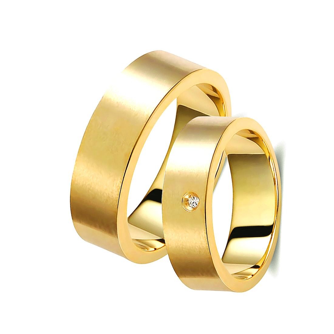 Ζευγάρι βέρες χρυσές 14 καρατίων, η γυναικεία με διαμάντι. Σχέδιο 237c-ca