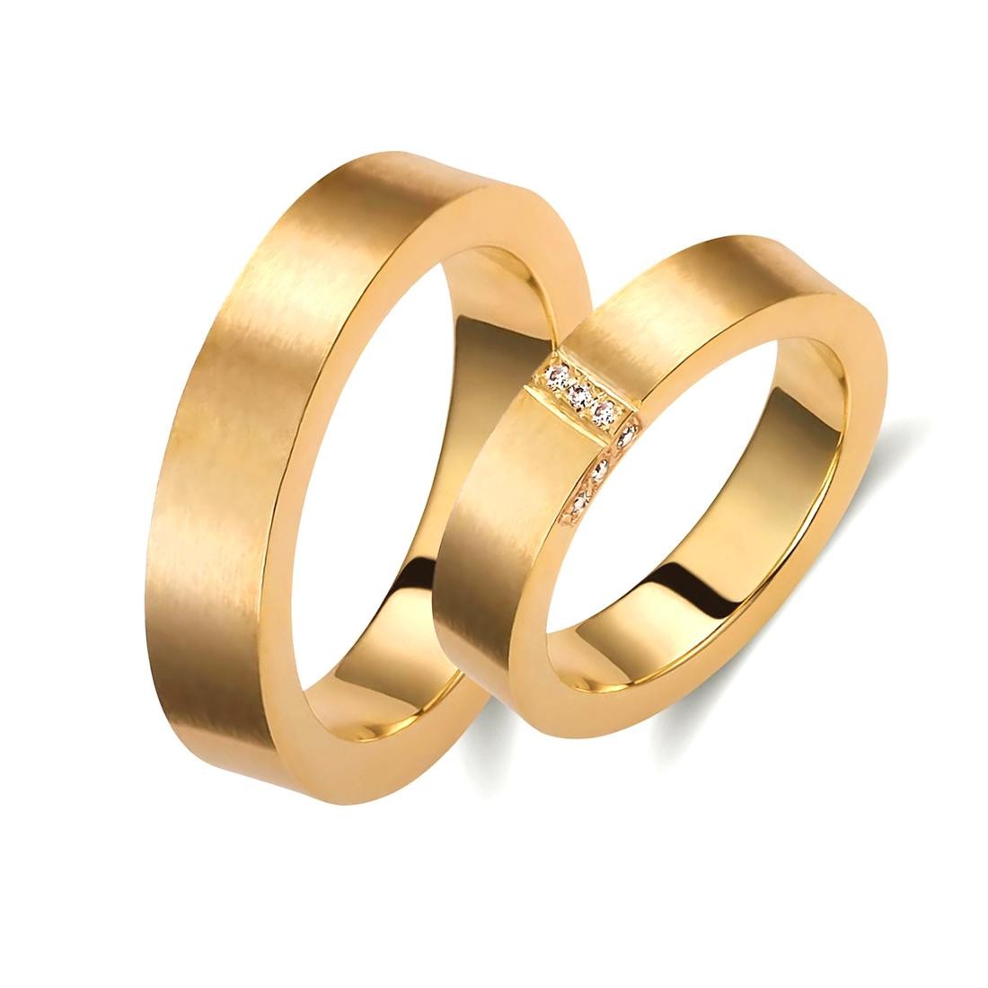 Ζευγάρι βέρες χρυσές 14 καρατίων, η γυναικεία με πέτρα ζιργκόν. Σχέδιο 274c-ca