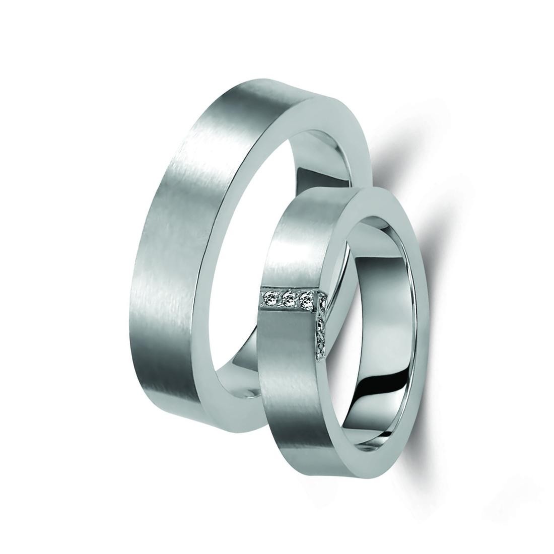 Ζευγάρι βέρες λευκόχρυσες 14 καρατίων, η γυναικεία με πέτρα ζιργκόν. Σχέδιο 274b-ba 