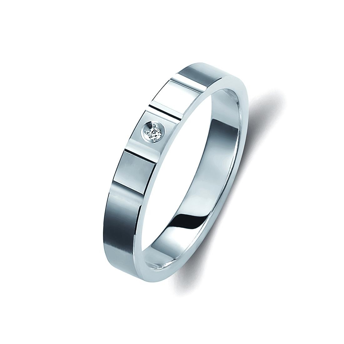 Ζευγάρι βέρες λευκόχρυσες 14 καρατίων, η γυναικεία με διαμάντι. Σχέδιο 304b-ba