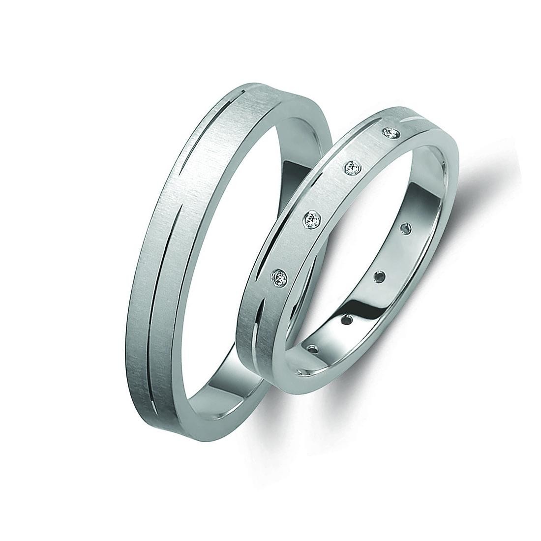 Ζευγάρι βέρες λευκόχρυσες 14 καρατίων, η γυναικεία με διαμάντι. Σχέδιο 342b-ba