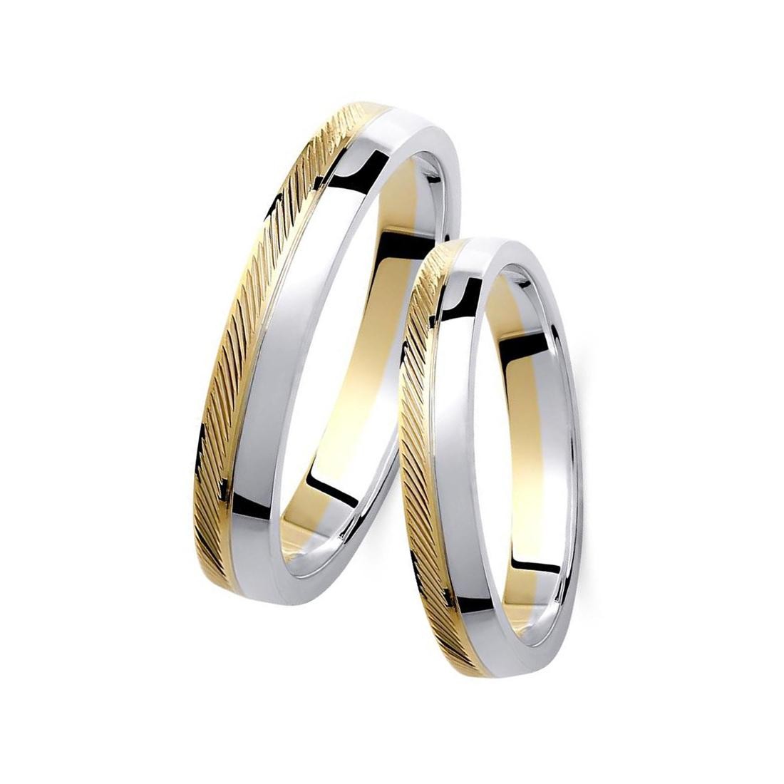 Ζευγάρι βέρες δίχρωμες χρυσό και λευκόχρυσο 14 καρατίων.Σχέδιο 434a-aa