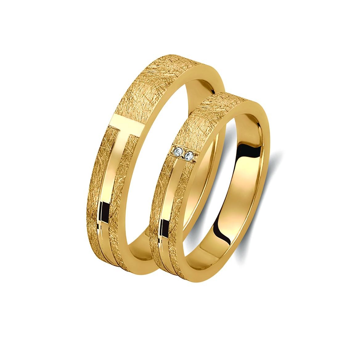 Ζευγάρι βέρες χρυσές 14 καρατίων, η γυναικεία με διαμάντι. Σχέδιο 380c-ca 