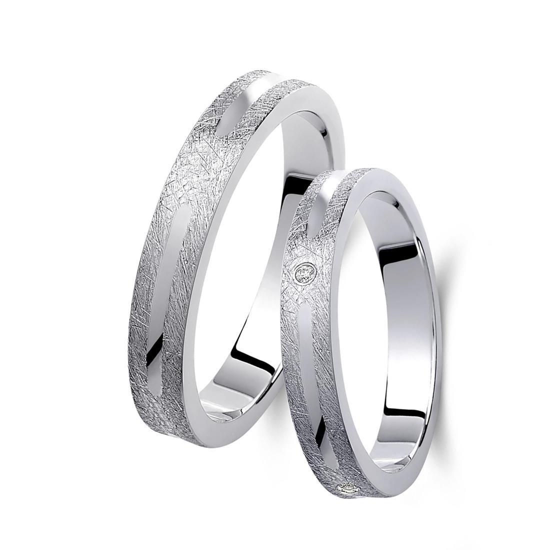 Ζευγάρι βέρες λευκόχρυσες, η γυναικεία με διαμάντι. Σχέδιο 442b-ba 