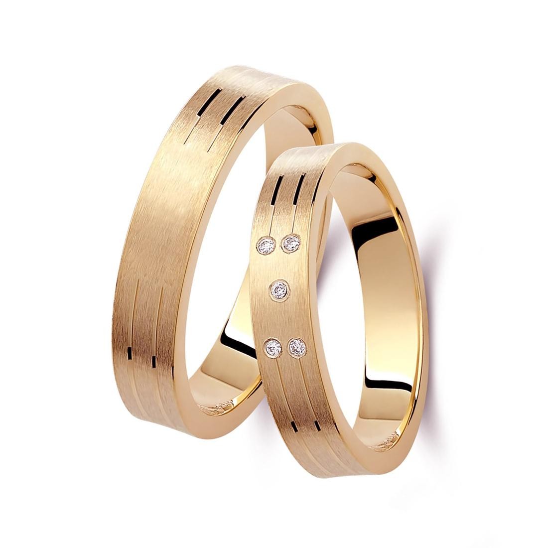 Ζευγάρι βέρες ροζ χρυσό 14 καρατίων, η γυναικεία με πέτρα ζιργκόν. Σχέδιο 454p-pa 