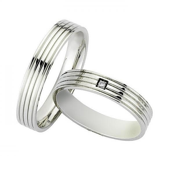 Ζευγάρι βέρες Bonise, λευκόχρυσες 14 καρατίων, η γυναικεία με διαμάντι. Σχέδιο wd233842ba 