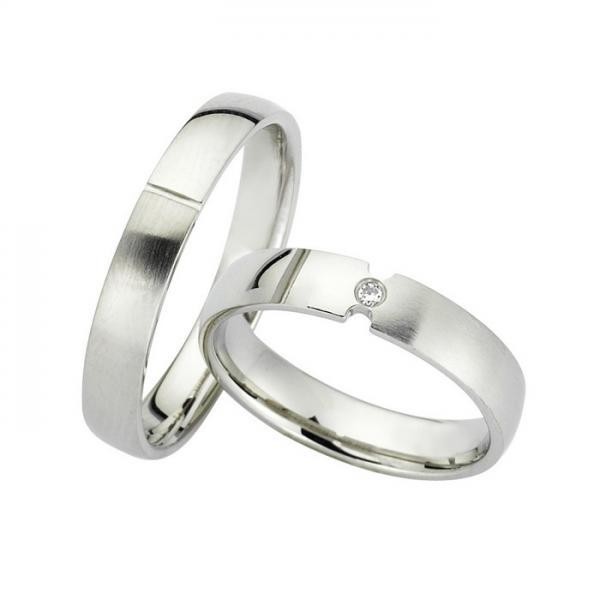 Ζευγάρι βέρες Bonise, λευκόχρυσες 9 καρατίων, η γυναικεία με πέτρα ζιργκόν. Σχέδιο wd414540bd 