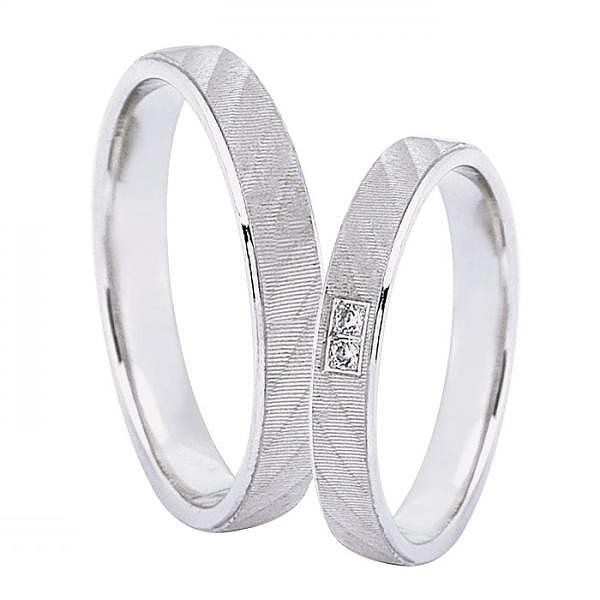 Ζευγάρι βέρες Dekagold, λευκόχρυσες 14 καρατίων, η γυναικεία με πέτρα ζιργκόν. Σχέδιο f3660 