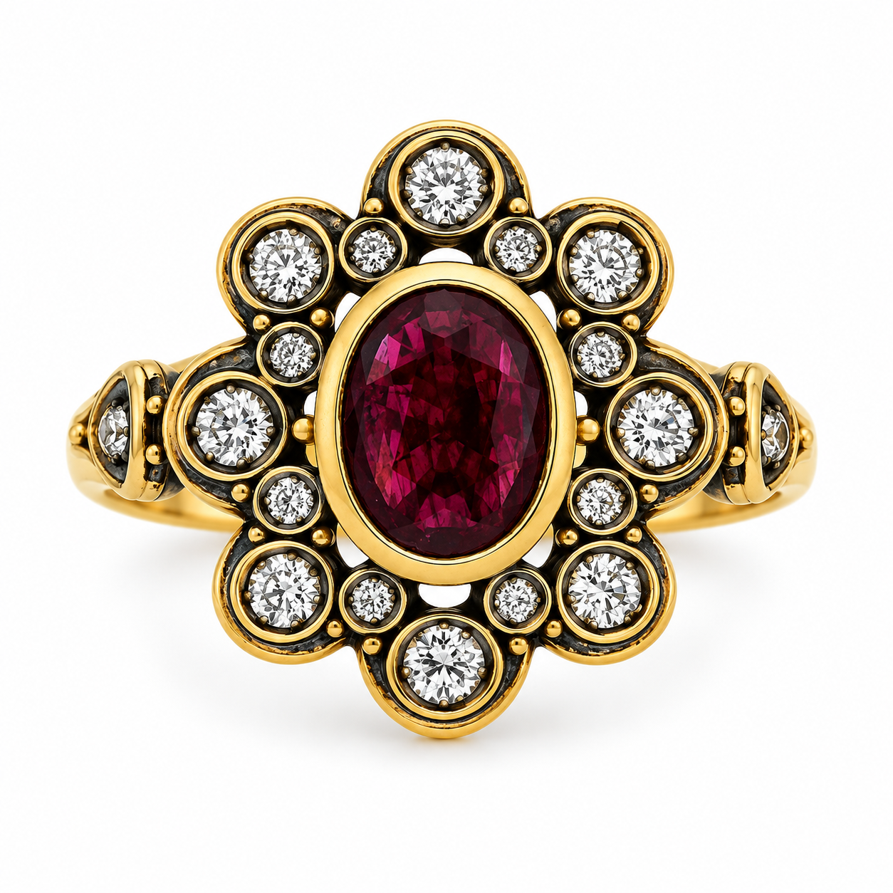 Δαχτυλίδι vintage 18kt με διαμάντια και ορυκτό ρουμπίνι