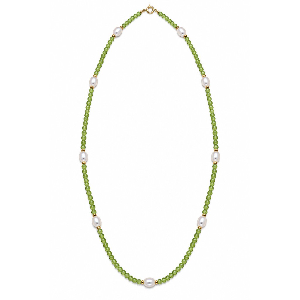 Κολιέ με ορυκτές peridot και μαργαριτάρια