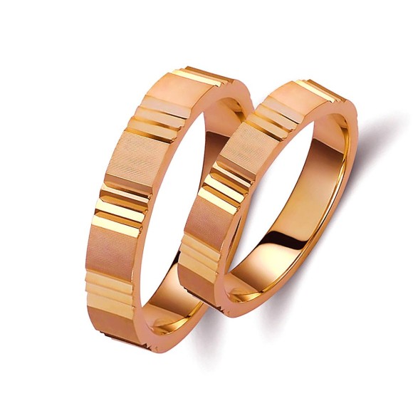 Ζευγάρι βέρες ροζ χρυσό 14 καρατίων. Σχέδιο 033p-pa 