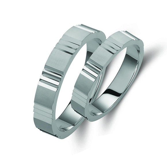 Ζευγάρι βέρες λευκόχρυσες 14 καρατίων. Σχέδιο 033b-ba 