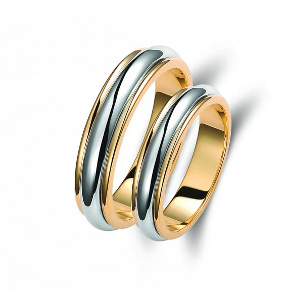 Ζευγάρι βέρες δίχρωμες χρυσό και λευκόχρυσο 14 καρατίων.Σχέδιο 076a-aa