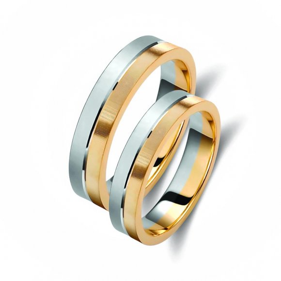 Ζευγάρι βέρες δίχρωμες χρυσό και λευκόχρυσο 18 καρατίων.Σχέδιο 130a-aa