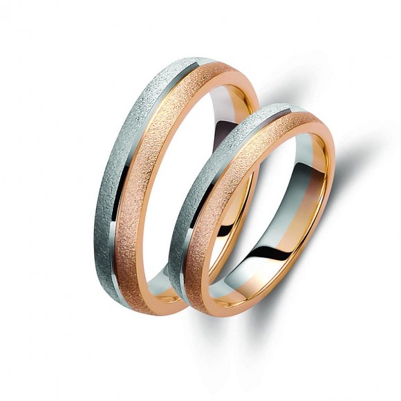 Ζευγάρι βέρες δίχρωμες χρυσό και λευκόχρυσο 14 καρατίων.Σχέδιο 134p-pa 