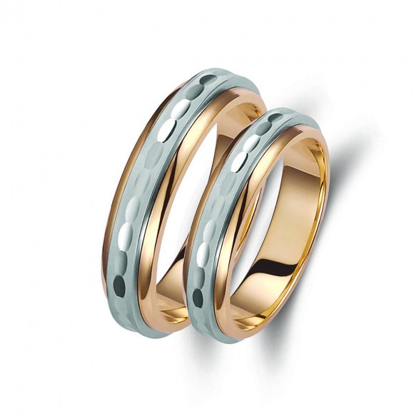 Ζευγάρι βέρες δίχρωμες ροζ χρυσό και λευκόχρυσο 14 καρατίων.Σχέδιο 147p-pa