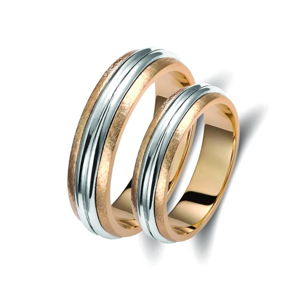 Ζευγάρι βέρες δίχρωμες ροζ χρυσό και λευκόχρυσο 14 καρατίων.Σχέδιο 160p-pa