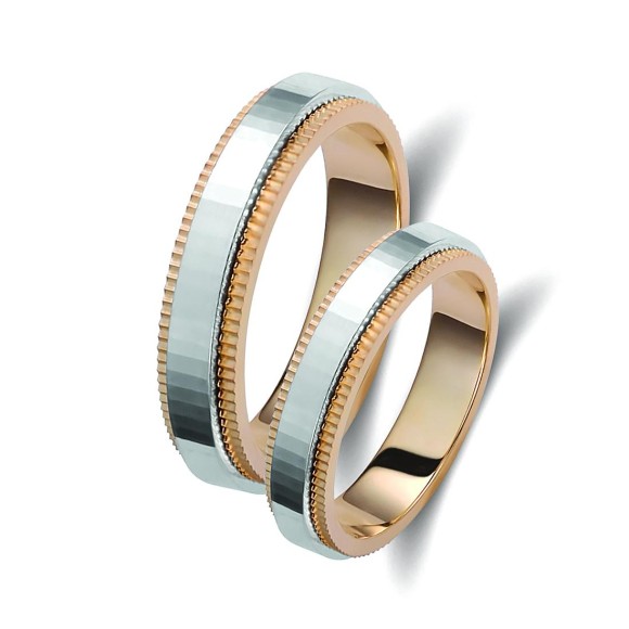 Ζευγάρι βέρες δίχρωμες ροζ χρυσό και λευκόχρυσο 14 καρατίων.Σχέδιο 166p-pa