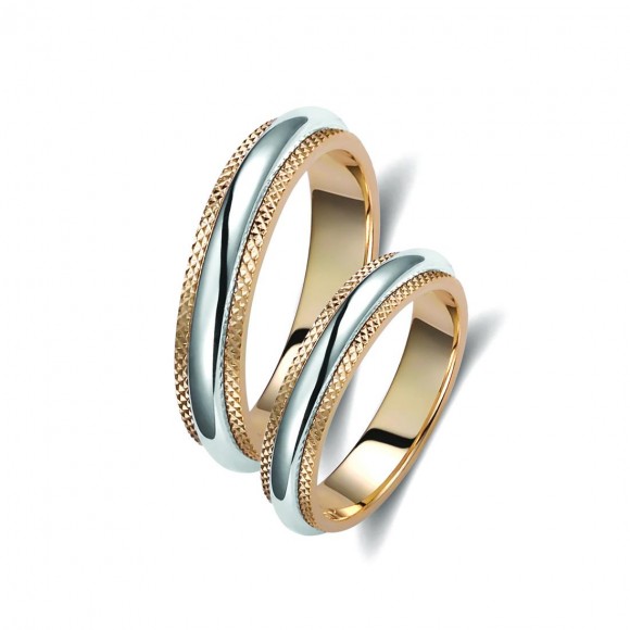 Ζευγάρι βέρες δίχρωμες ροζ χρυσό και λευκόχρυσο 14 καρατίων.Σχέδιο 174p-pa