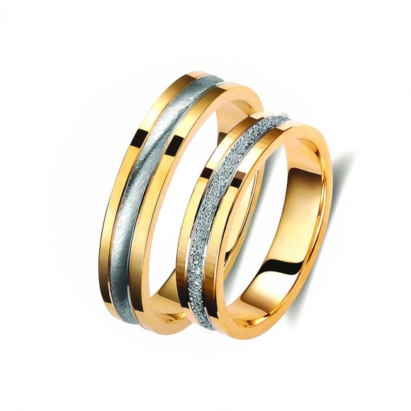 Ζευγάρι βέρες δίχρωμες χρυσό και λευκόχρυσο 14 καρατίων.Σχέδιο 180a-aa