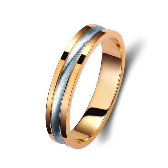 Ζευγάρι βέρες δίχρωμες ροζ χρυσό και λευκόχρυσο 14 καρατίων.Σχέδιο 180p-pa