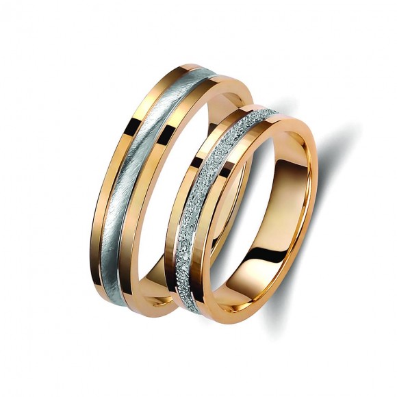 Ζευγάρι βέρες δίχρωμες ροζ χρυσό και λευκόχρυσο 14 καρατίων.Σχέδιο 180p-pa