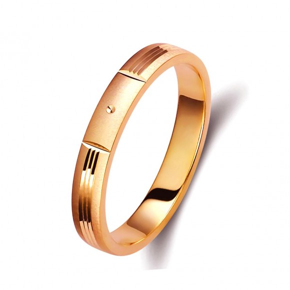 Ζευγάρι βέρες ροζ χρυσό 14 καρατίων, η γυναικεία με διαμάντι. Σχέδιο 0335d-dak14d