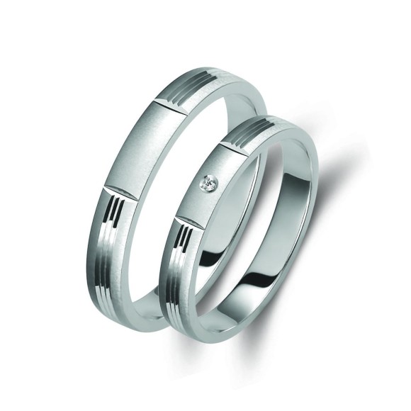 Ζευγάρι βέρες λευκόχρυσες 14 καρατίων, η γυναικεία χωρίς πέτρα. Σχέδιο 0335b-bak14s