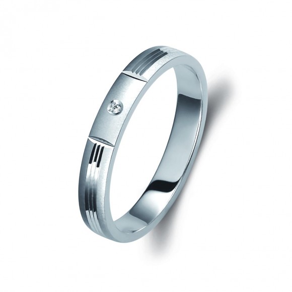 Ζευγάρι βέρες λευκόχρυσες 18 καρατίων, η γυναικεία χωρίς πέτρα. Σχέδιο 0335b-bak