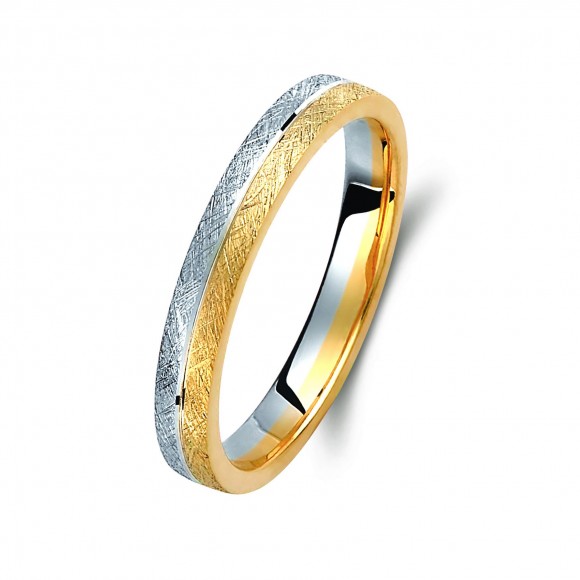 Ζευγάρι βέρες δίχρωμες από χρυσό και λευκόχρυσο, σε ice mat, 8 καρατίων. Σχέδιο 371a-aa