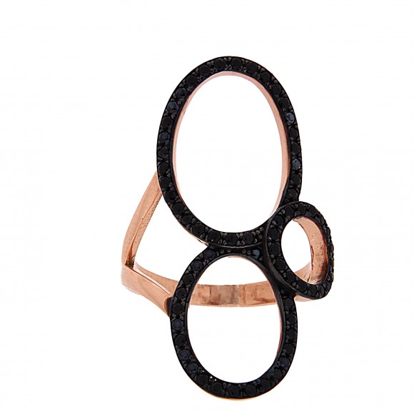 Μοντέρνο δαχτυλίδι, με μαύρες πέτρες, από ροζ χρυσό