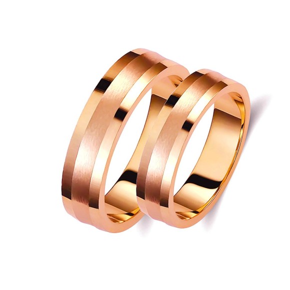 Ζευγάρι βέρες ροζ χρυσό 14 καρατίων. Σχέδιο 203p-pa 