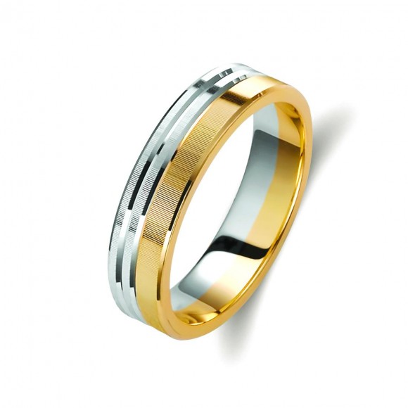 Ζευγάρι βέρες δίχρωμες χρυσό και λευκόχρυσο 14 καρατίων.Σχέδιο 214a-aa