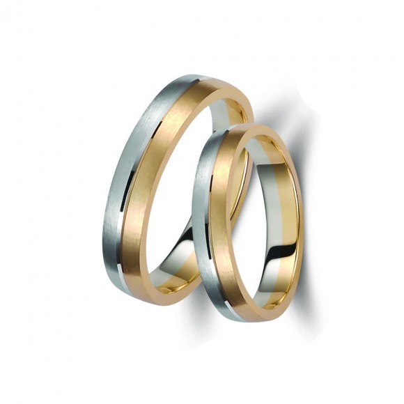 Ζευγάρι βέρες δίχρωμες χρυσό και λευκόχρυσο 14 καρατίων.Σχέδιο 317a-aa 