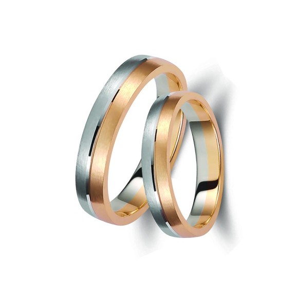 Ζευγάρι βέρες δίχρωμες ροζ χρυσό και λευκόχρυσο 14 καρατίων.Σχέδιο 317p-pa