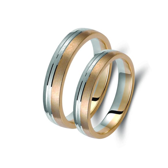 Ζευγάρι βέρες δίχρωμες χρυσό και λευκόχρυσο 14 καρατίων.Σχέδιο 361a-aa 