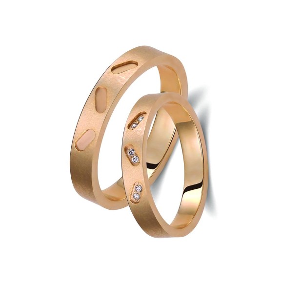 Ζευγάρι βέρες ροζ χρυσό 14 καρατίων. Σχέδιο 367p-pa 