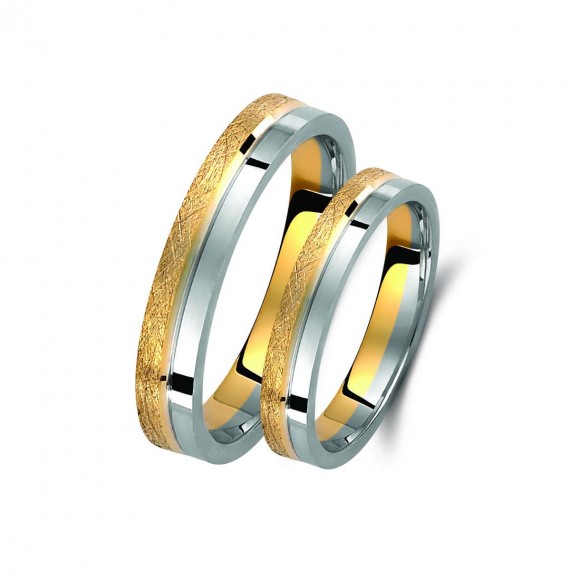 Ζευγάρι βέρες δίχρωμες ροζ χρυσό και λευκόχρυσο 14 καρατίων.Σχέδιο 372a-aa 