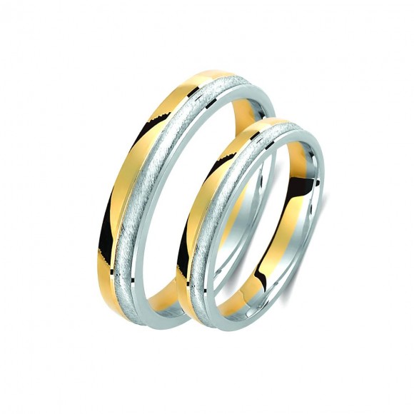 Ζευγάρι βέρες δίχρωμες ροζ χρυσό και λευκόχρυσο 14 καρατίων.Σχέδιο 381a-aa