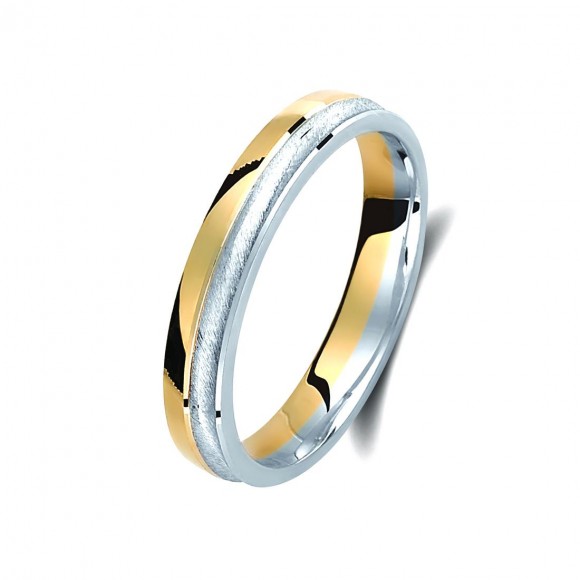 Ζευγάρι βέρες δίχρωμες ροζ χρυσό και λευκόχρυσο 14 καρατίων.Σχέδιο 381a-aa