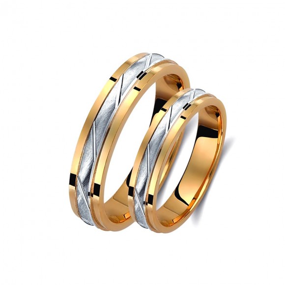 Ζευγάρι βέρες δίχρωμες ροζ χρυσό και λευκόχρυσο 14 καρατίων.Σχέδιο 386p-pa