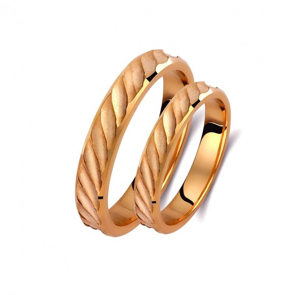 Ζευγάρι βέρες ροζ χρυσό 14 καρατίων. Σχέδιο 389p-pa